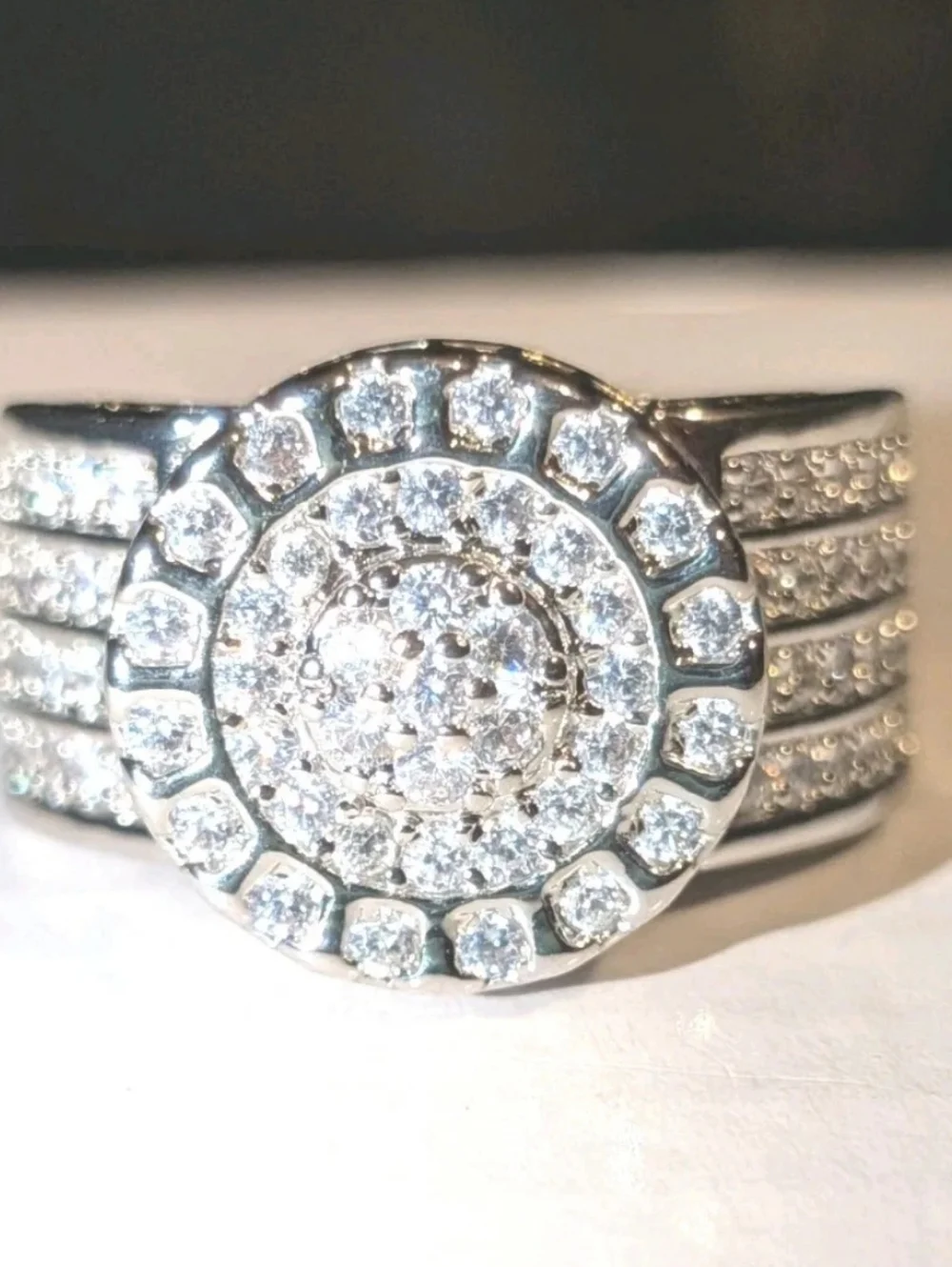 Real Moissanite 4Ct Round Cut Cluster Men's Wedding Ring 18K White Gold Plated